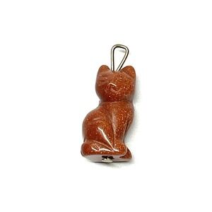 Goldstone Carved Cat Copper Sparkling Synthetic Jewelry Pendant